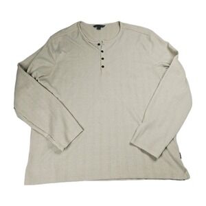 John Varvatos XL Mens Henley Shirt Long Sleeve Waffle Knit Beige Casual Peru